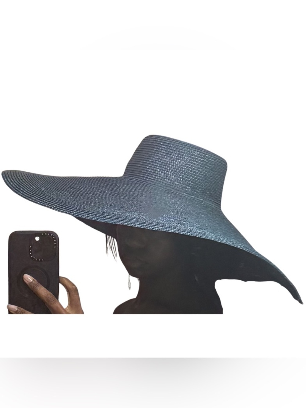 Wide-Brim Straw Sun Hat - Blue